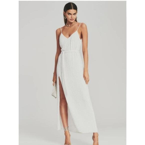 Retrofete Rebecca Sequin Maxi Dress in White Size Large NWT Sleeveless Belt - Picture 1 of 13